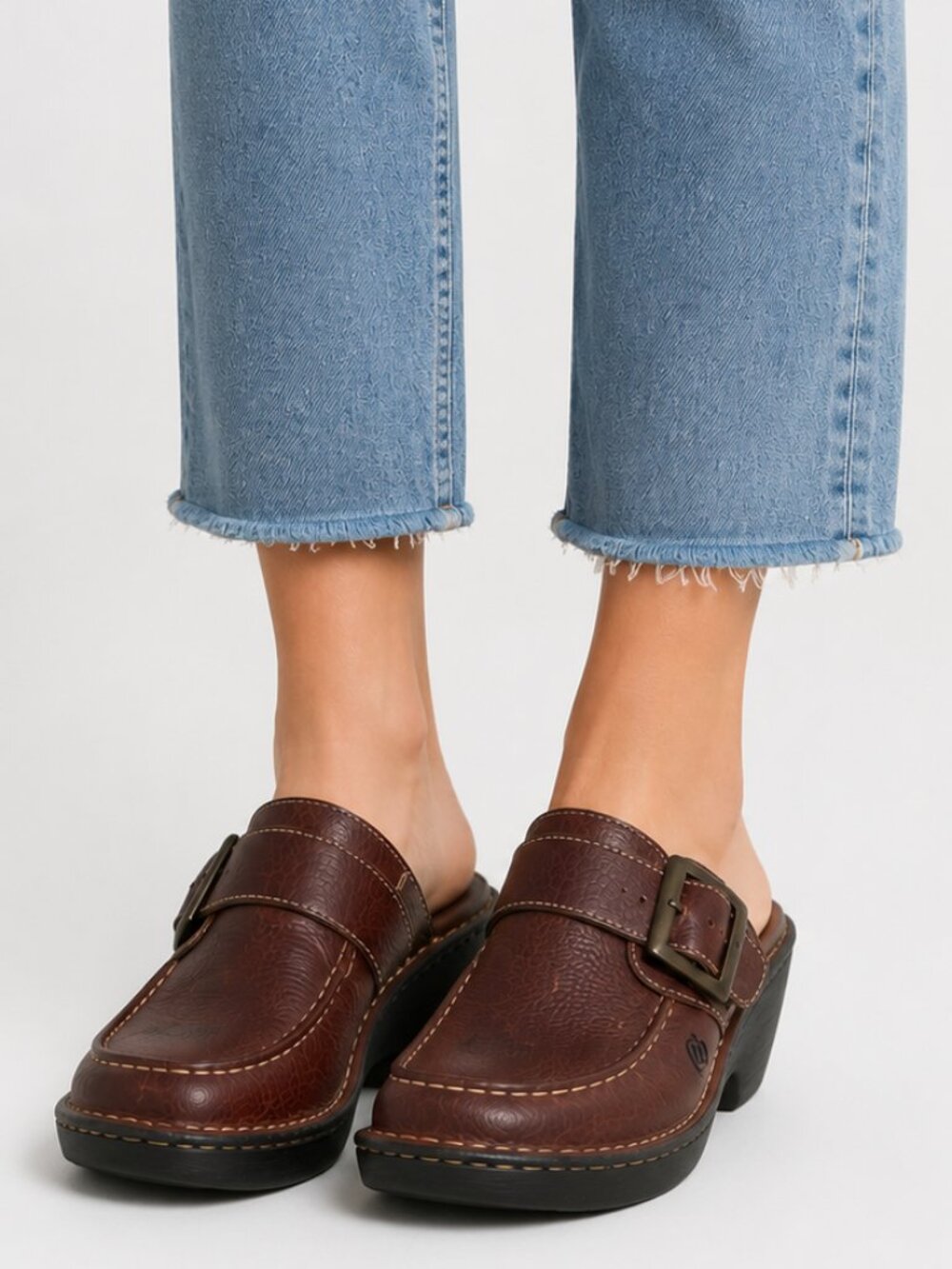 Born Brown Leather Buckle Clogs Mules Comfort Shoes Size 9